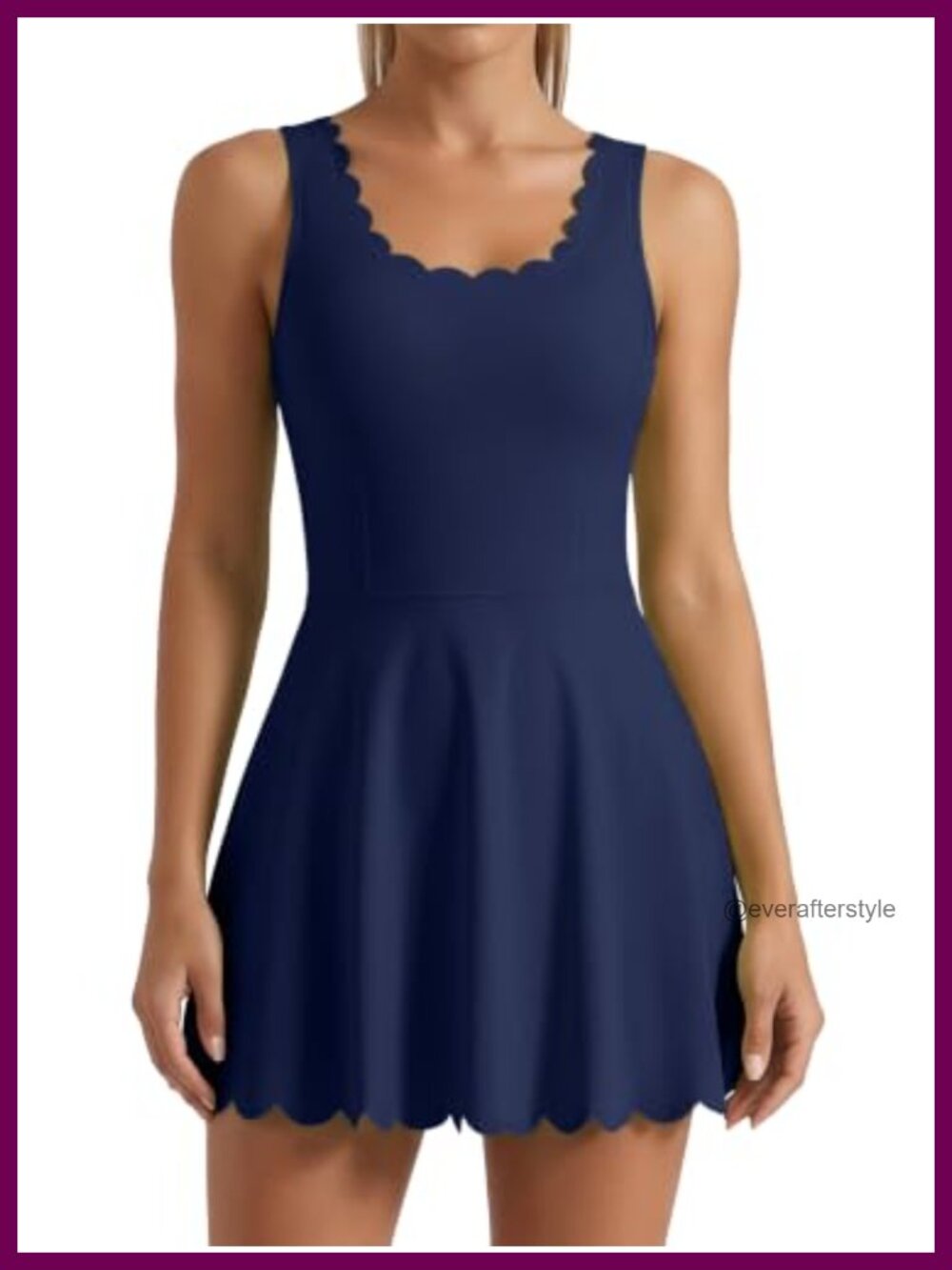 Women Tennis Dress with Detached Shorts Scalloped Athletic Golf Dress